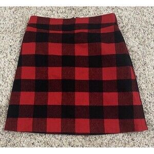 J Crew Red Black Buffalo Plaid Wool Blend Mini Skirt Size 4